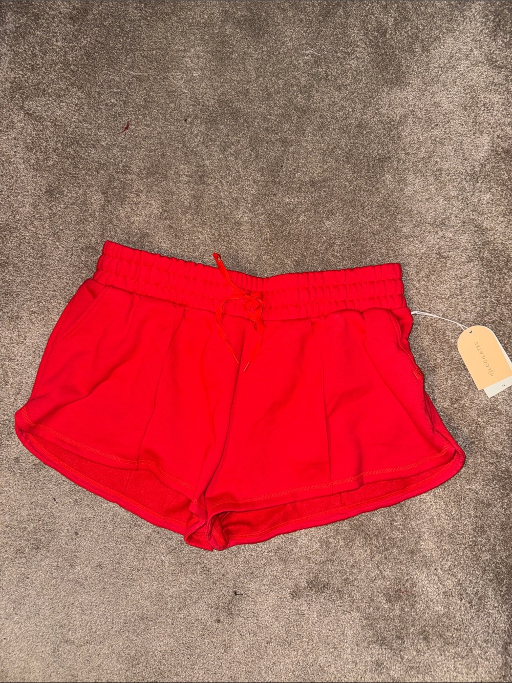 Women's Red Elastic-Waist Athletic Shorts with Drawstring